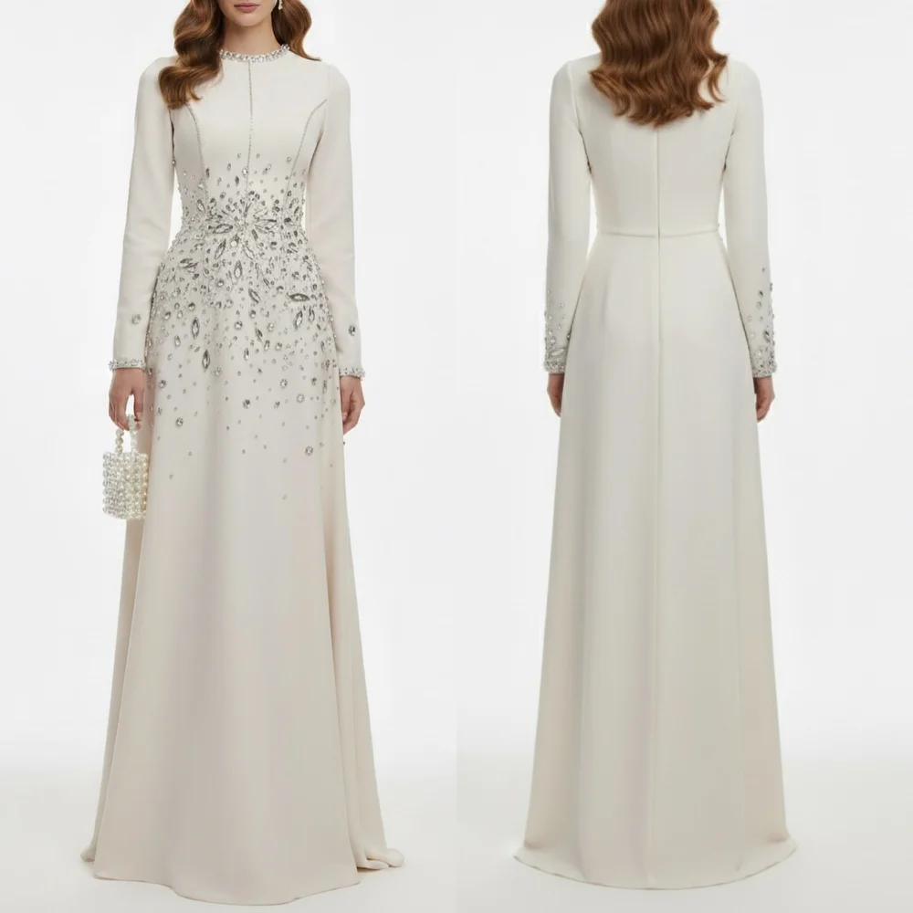 

Customized Luxury Evening Dress Rhinestone O-Neck A-line Long Dresses Bespoke Occasion Elegant Party Wedding High Quality