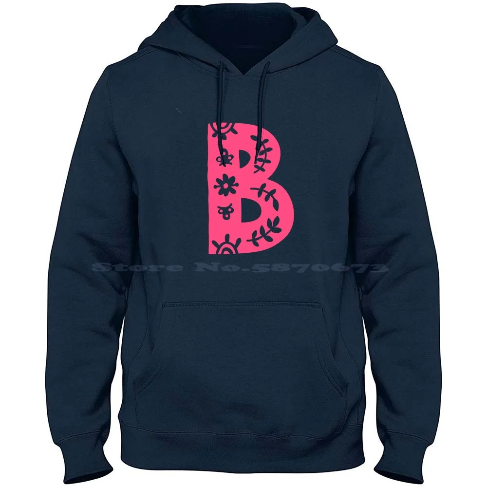 Pink Letter B Monogram Personalized Name Print 100% Cotton Hoodie T Shirt Letter B Belle Brielle Bella Monogram B Beth Bianca