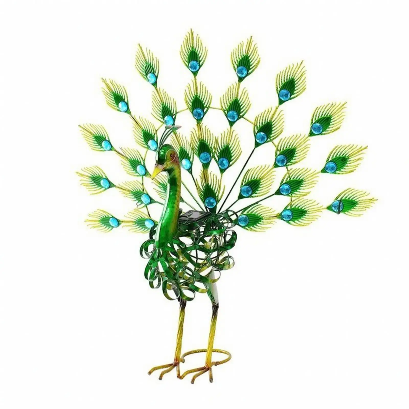 Outdoor Garden Peacock Figurine Iron Art Sculpture with Solar Lighting for Courtyard Yard