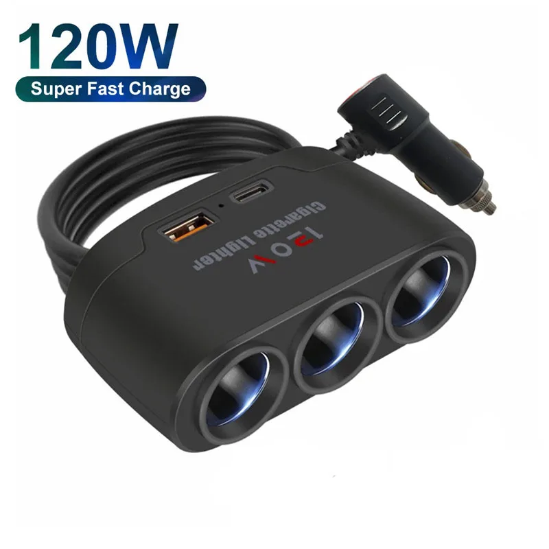 120W 3-in-1 Car Charger Splitter 3