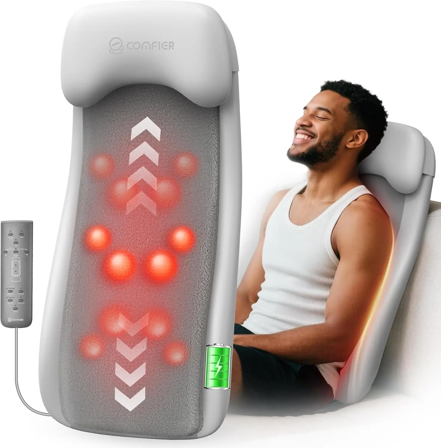 

Cordless Shiatsu Back Massager with Heat, 2D/3D Modes, Rechargeable for Home Office Outdoor Use