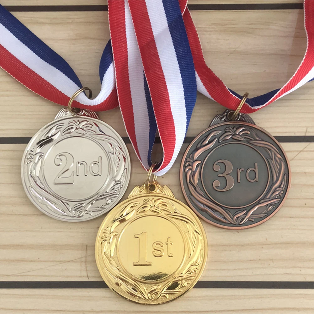 

5cm Gold/Silver/Bronze Medal Students Rewards with Neck Ribbon Metal Winner Medals Competition Medals for Sports Games