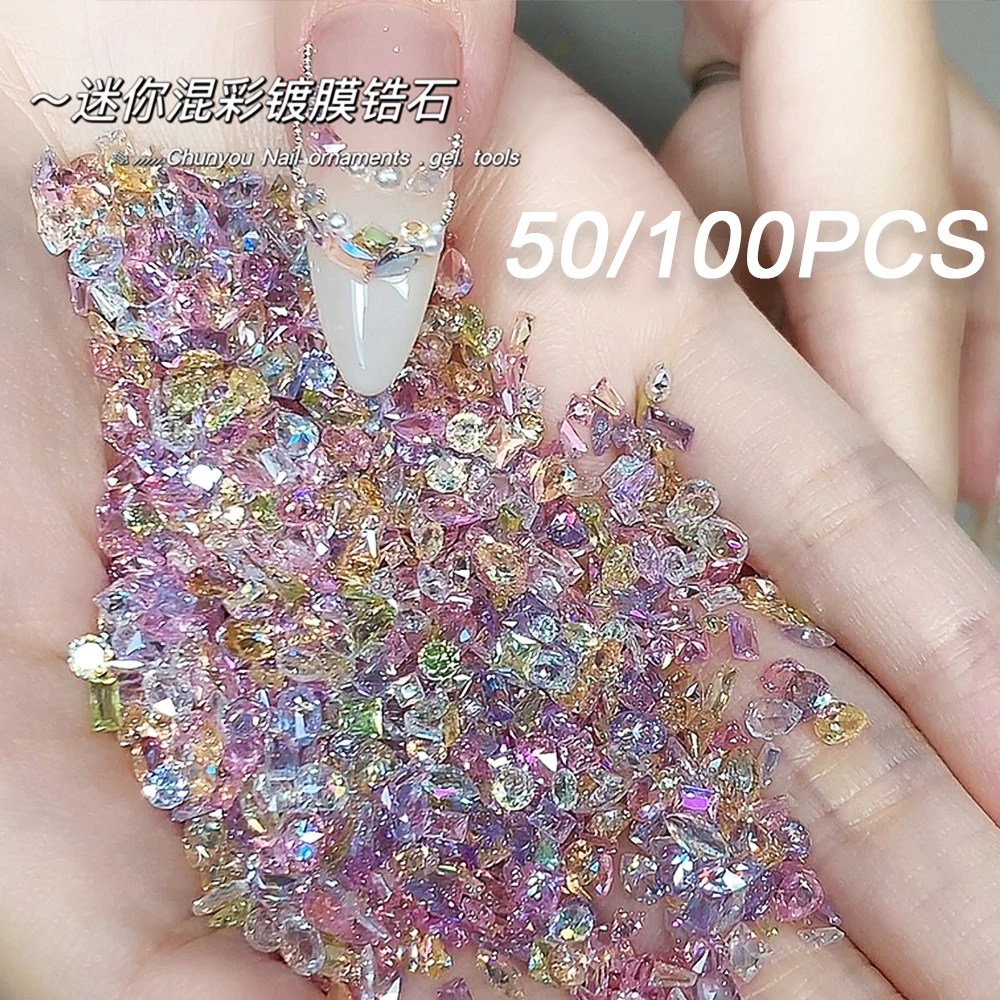 50/100 Uds 5A diamante de circón para uñas de forma especial pequeño revestimiento de fantasía Aurora cristal de Flash mezclado suministros de uñas de diamante suelto