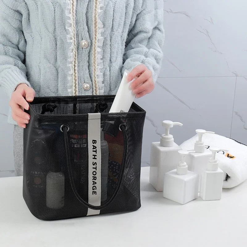المحمولة كبيرة/صغيرة دش حقيبة شبكة حقيبة أدوات الزينة الرجال لوازم طب الأسنان السفر سلة التخزين منظم مقاوم للماء للحمام