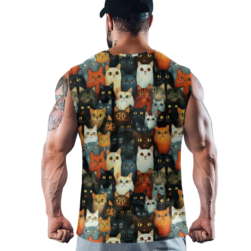 ​Starry Pixel Mass Cats Men Tank Tops Gym To Street Sleeveless Bodybuilding Breathable Training Vest Muscle Fitness Clothing