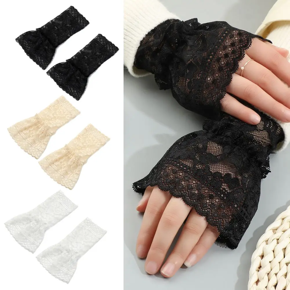 1Pair Sun Protection Arm Cover Gloves Sweater Decorative Ruffles Elbow Sleeve Lace Cuffs Fake Sleeve Detachable Sleeve Cuffs