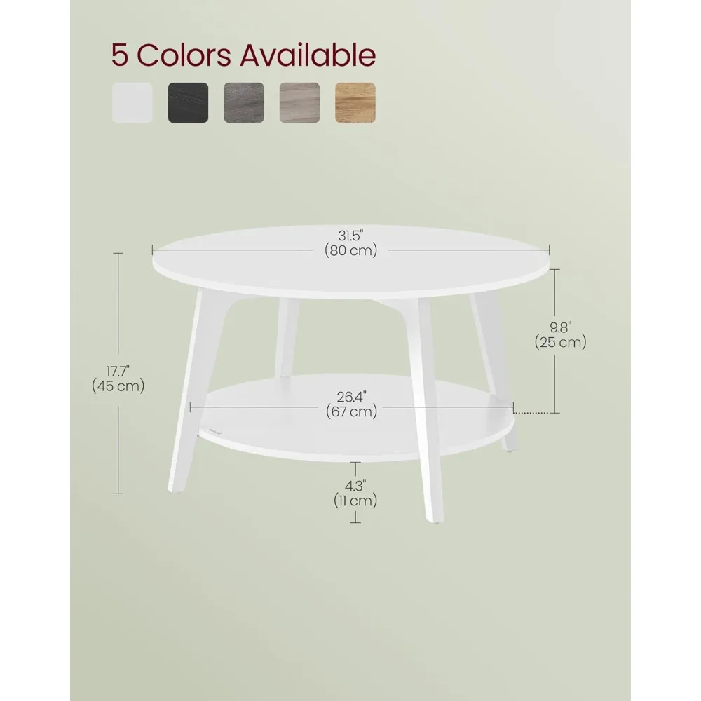 원형 커피 테이블, 수납 공간이 있는 2단 센터 테이블, 테이퍼형 다리, 곡선형 전환부, 직경 31.5인치. x 1