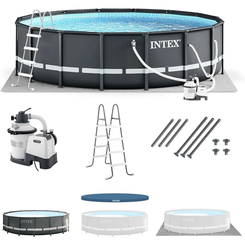 

Intex Ultra XTR Frame 14' x 42" Round Above Ground Outdoor Swimming Pool Set with Sand Filter Pump, Ladder, Ground Cloth