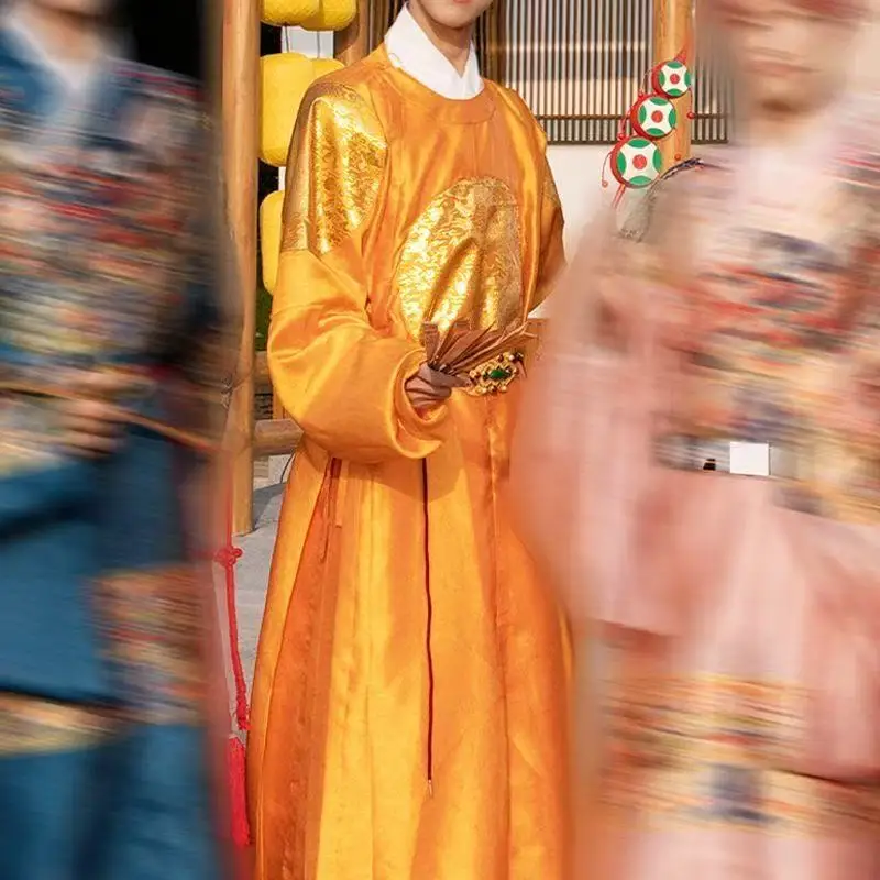 Vintage Gold Woven Dragon Hanfu Traditional Chinese Ming Dynasty Clothing Luxury Palace Style Wedding Groom Suit Male Long Robe