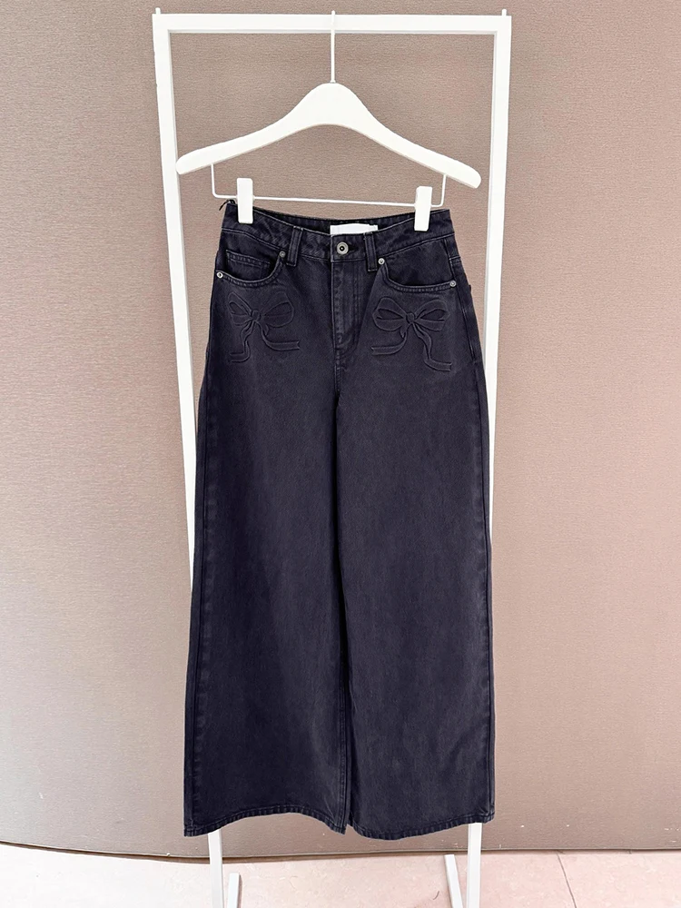 

Ele Embroidered Knot High Waist Wide Leg Jeans for Women Casual Sle Long Pants High Waist Spring Collection