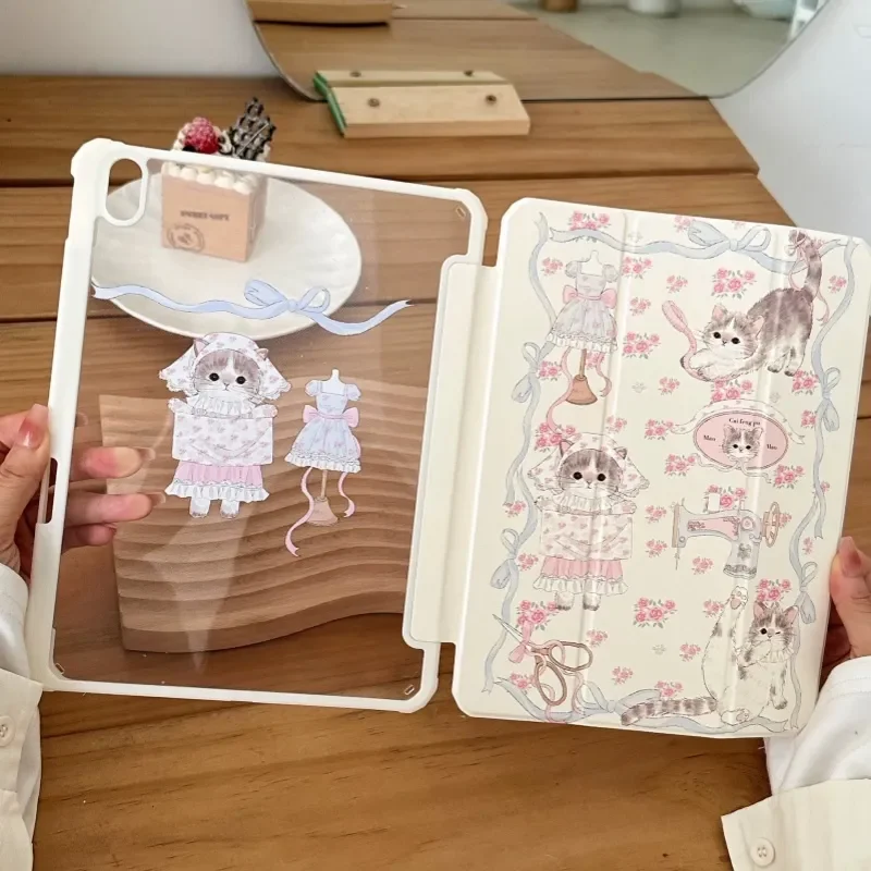 Cat Kawaii Kitten Y2K Tablet Case For iPad Pro 11 13 M2 M4 M3 9.7 10.2 5/6th 7/8/9/10/11th Mini 6 7 Air 3 4 5 6 Stand Cover