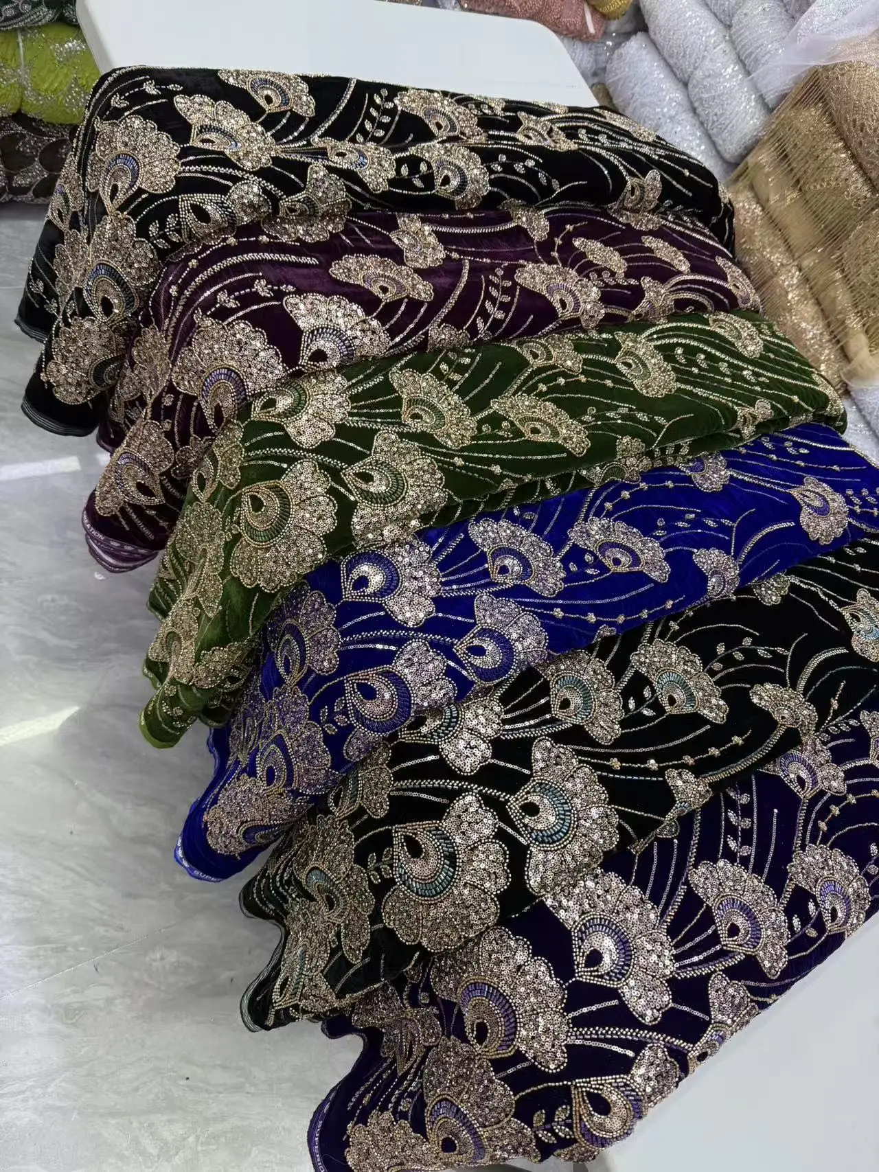 

Африканское нигерийское кружевное полотно из тюля с вышивкой пайетками, гипюр для шитья, бархатные платья для выпускного вечера, высокое качество, 5 ярдов JY515