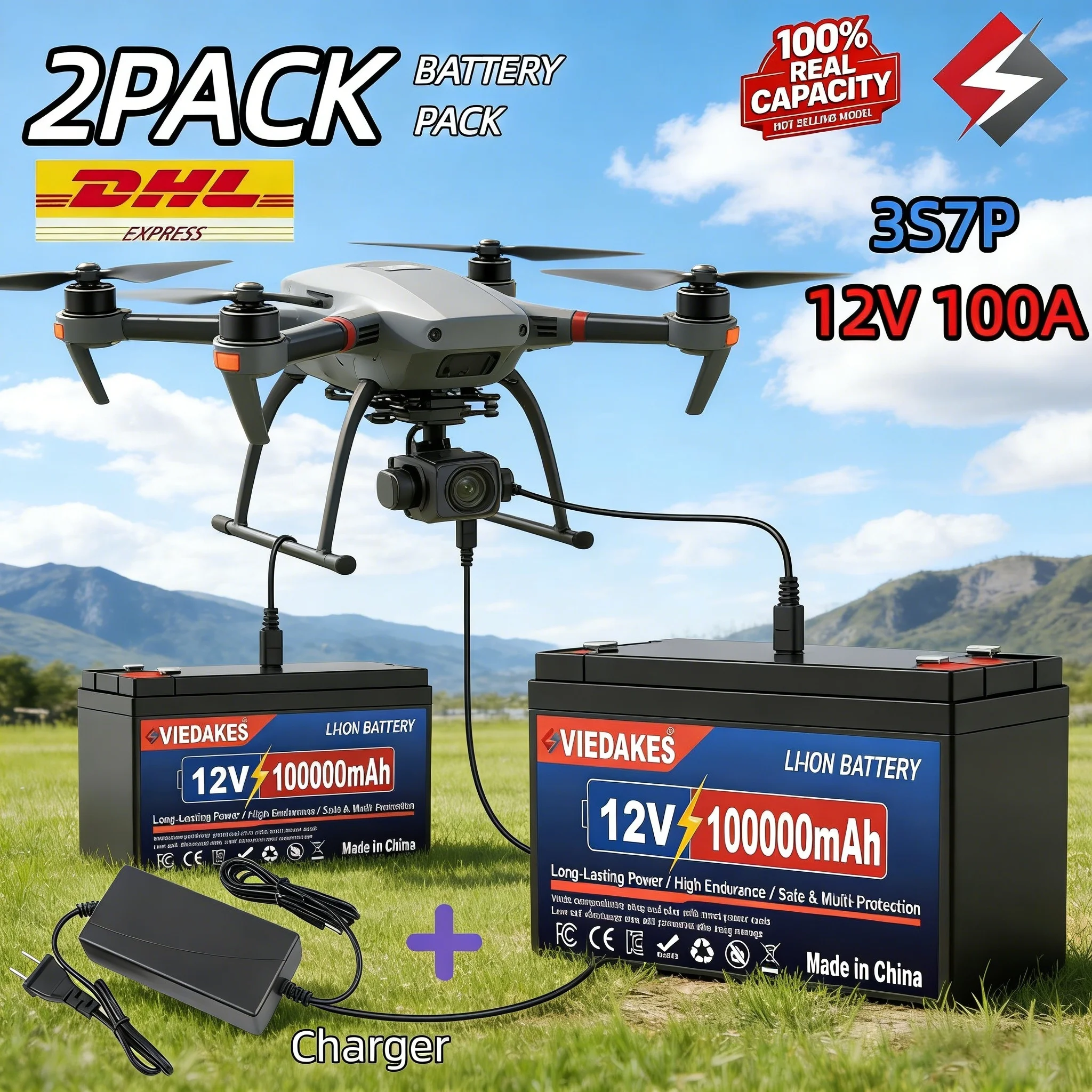 

12.8V 100Ah LiFePO4 Built-in BMS & Charger 3S7P 18650 Pack Box 12V Lithium Solar Rechargeable Battery