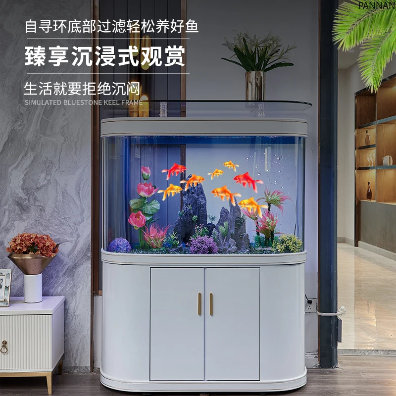 Light luxury simple fish tank living room large bottom filter wall ecological glass aquarium