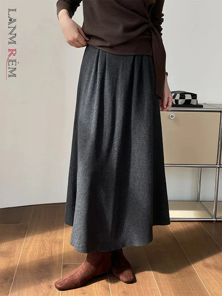 

[LANMREM] Minimalism Knitting Skirts For Women Elastic High Waist A-line Mid-length Office Lady Skirt 2024 Autumn New 26C739