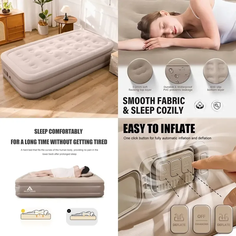 2026 Automatic self-inflating folding modern outdoor camping portable PVC flocking air bed inflatable mattress built-in pump