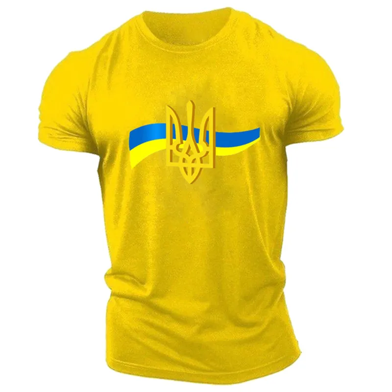 UKRAINE Men\'s T-Shirt Summer Short Sleeve Ukraine National Emblem Flag 3D Print Fashion Round Neck Pullover Shirt Men\'s Clothing