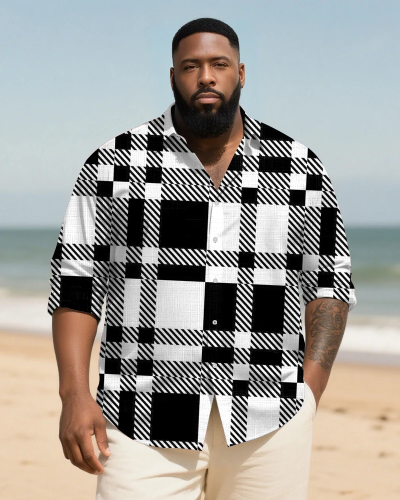 S-9XL Plus Size Men's Geometric & Striped Casual Shirt, Urban Plaid & Color Block Button-Down, Multi-Designs Available