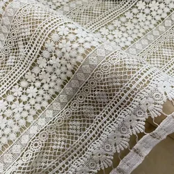 Pure Cotton White Hollow Water-Soluble Lace Fabric Vertical Stripes on a Black Background High-End Dress Lace Material