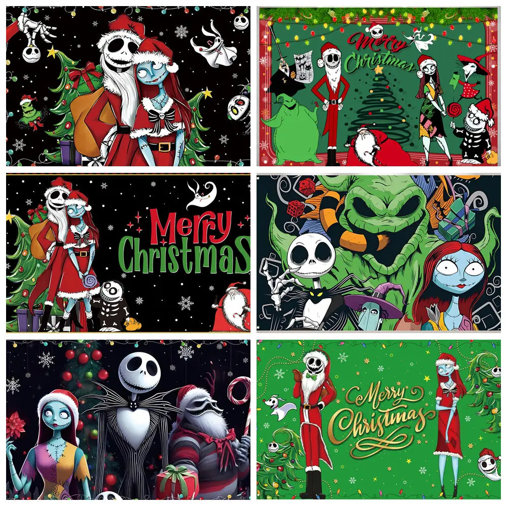 

Nightmare Before Christmas Photo Backdrop for Photography Christmas Tapestry Jack Skeleton and Sally Christmas Xmas Winter Holid