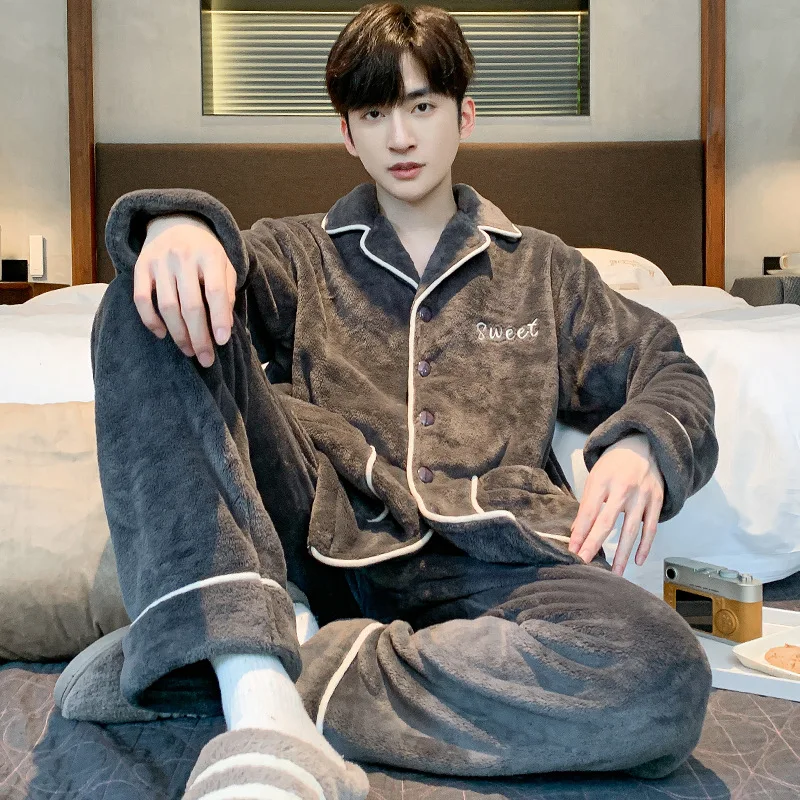 

Мужской зимний фланелевой пижамный комплект с начесом | Тяжелая уютная флисовая домашняя одежда для холодной погоды и отдыха