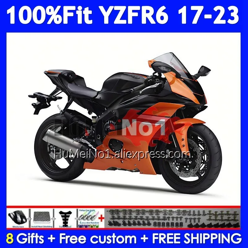 Body For YAMAHA YZF R6 YZF600 Black Orange YZFR6 17 18 19 20 21 22 23 360No.82 YZF-R6 2017 2018 2019 2020 2021 2022 2023 Fairing