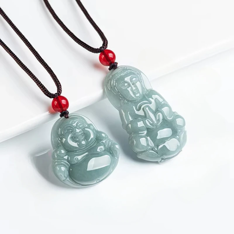 

Jiale/ Hand-carved/ Natural Jade Blue Water Guanyin Buddha Statue Jade Necklace Pendant Fashionable Jewelry Men and Women Amulet