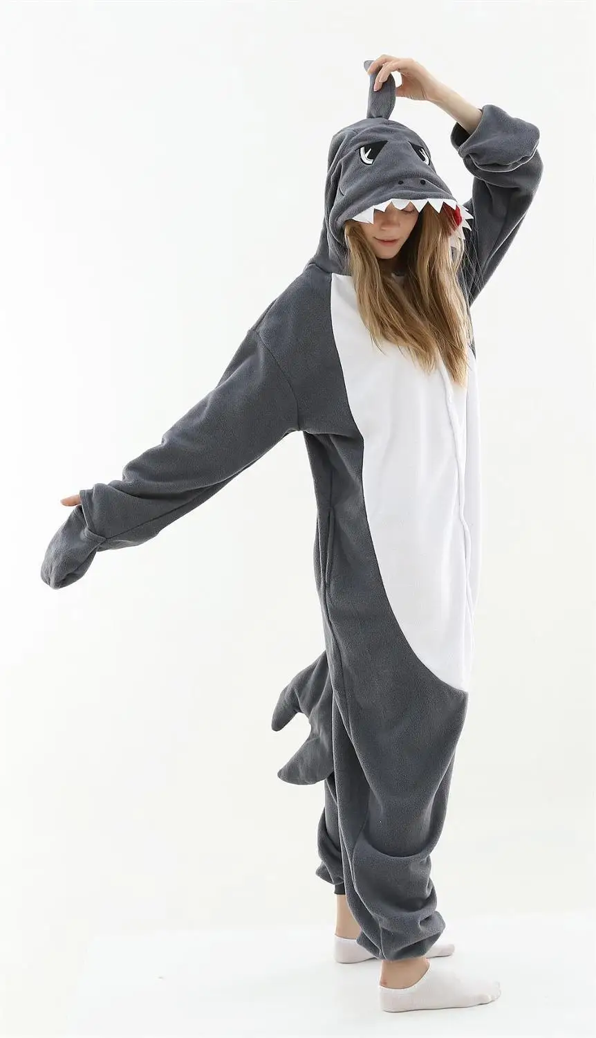 

Kigurumi Adult Pyjamas Cosplay Costume Grey Shark Onesie Sleepwear Homewear Unisex Pajamas Party Clothing pijama masculino