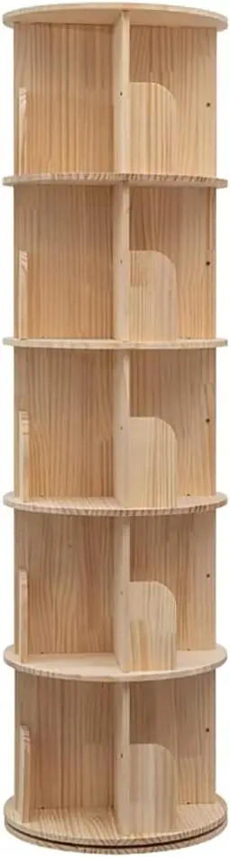 Scaffale girevole, 360 espositore scaffale da pavimento a 5 livelli per bambini e adulti, scaffale per libri stretto in legno