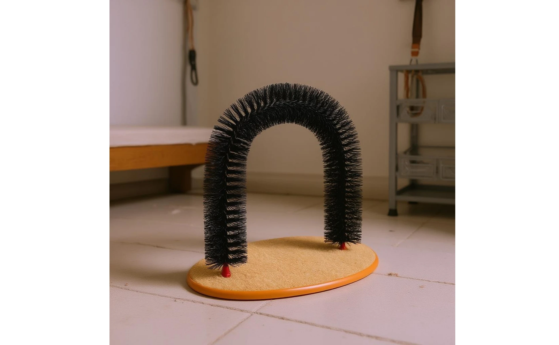 Feline Arch Scratcher Dense Bristles Feline Grooming Arch Bristle Scratcher Orange-Edged Rim Pet Accessory 3 in 1