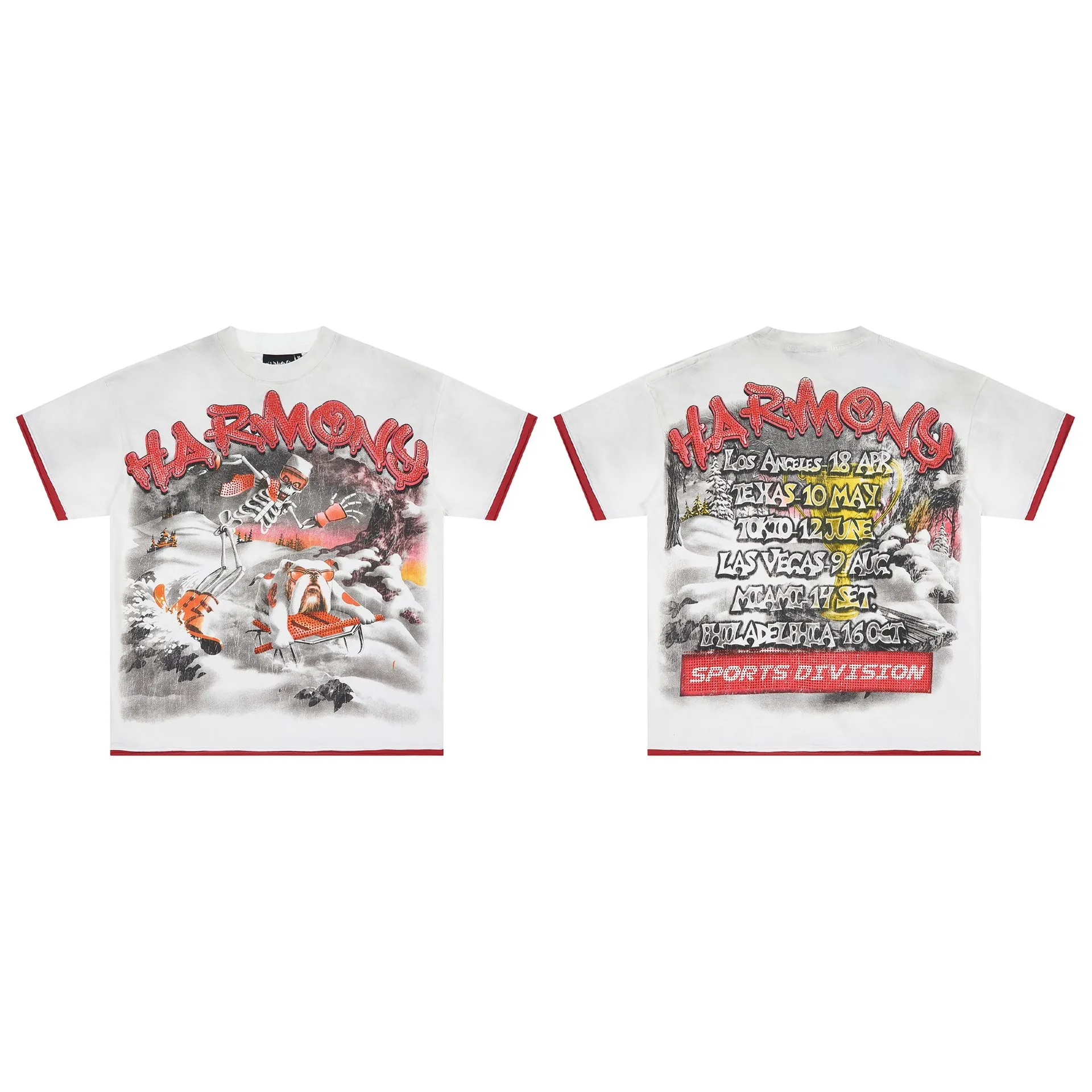Harmony Trendy Beaded Patchwork Short-Sleeved T-Shirt - Perfect for Both Men and Women for Streetwear Style