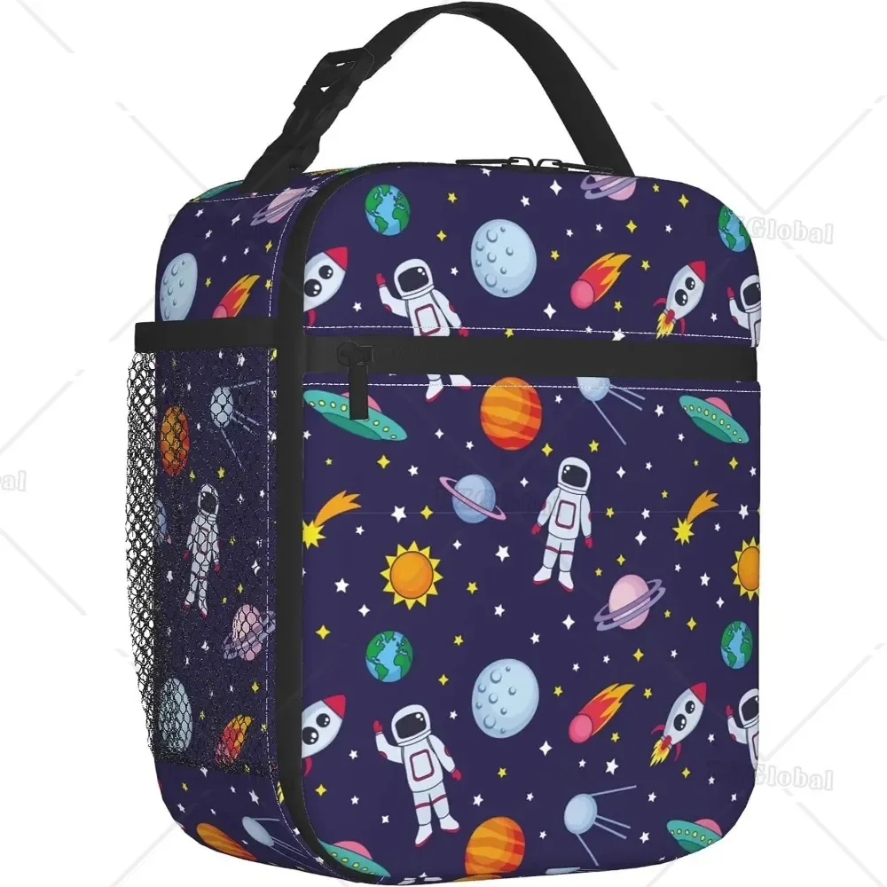 Astronauts Space Thermal Lunch Box for Boys Girls Women Insulated Bento Tote Bag Portable Reusable Lunch Bag for Picnic Beach