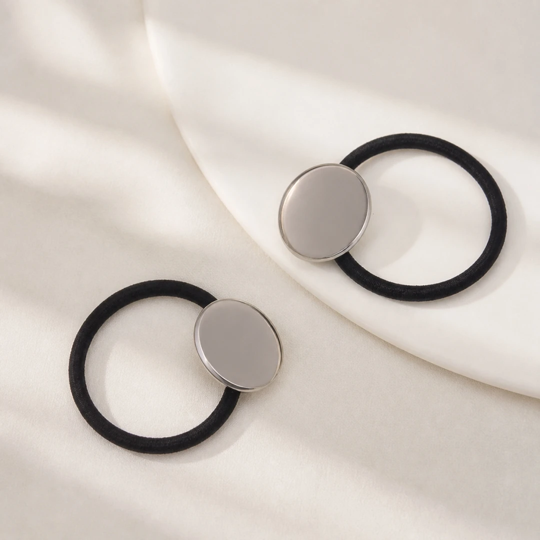 5pcs Hair Ties Stainless Steel Blank Round Base Tray Setttings Hair Rope For DIY Non-Damage Ponytail Cuffs Holders Thick Hair view 5