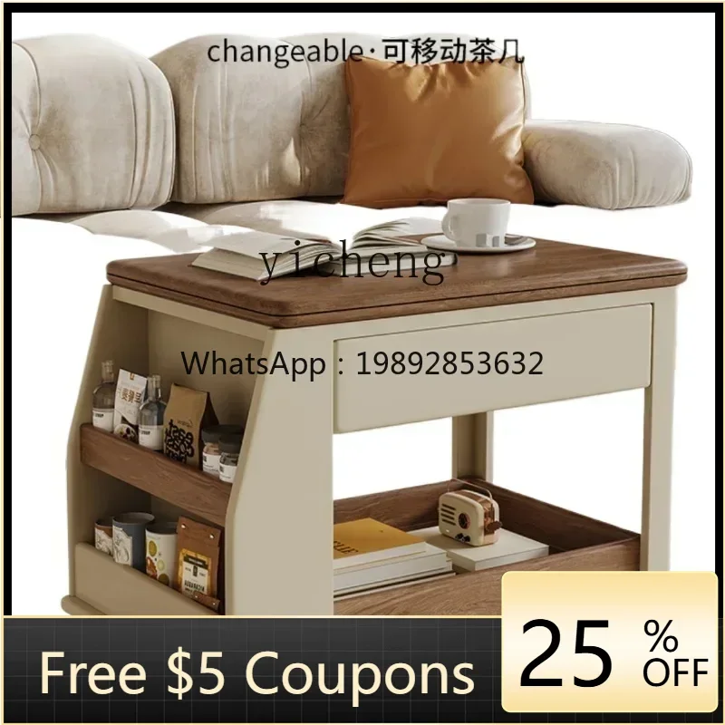 

Portable Coffee Table Multi-Functional Trolley Retro Small Apartment Sofa Side Table Solid Wood