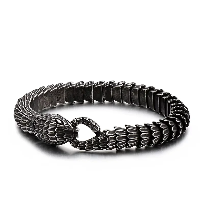 Fongten 22cm Snake Chain Bracelet For Men's Stainless Steel Charm Bracelets Bangle Animal Viking Wristband Jewelry Men Wholesale