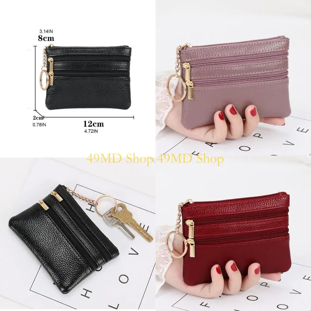 

49MD Fashion Women PU Leather Coin Card Wallet for Key Ring Small Coin Purse Zipper Pocket Change Bag