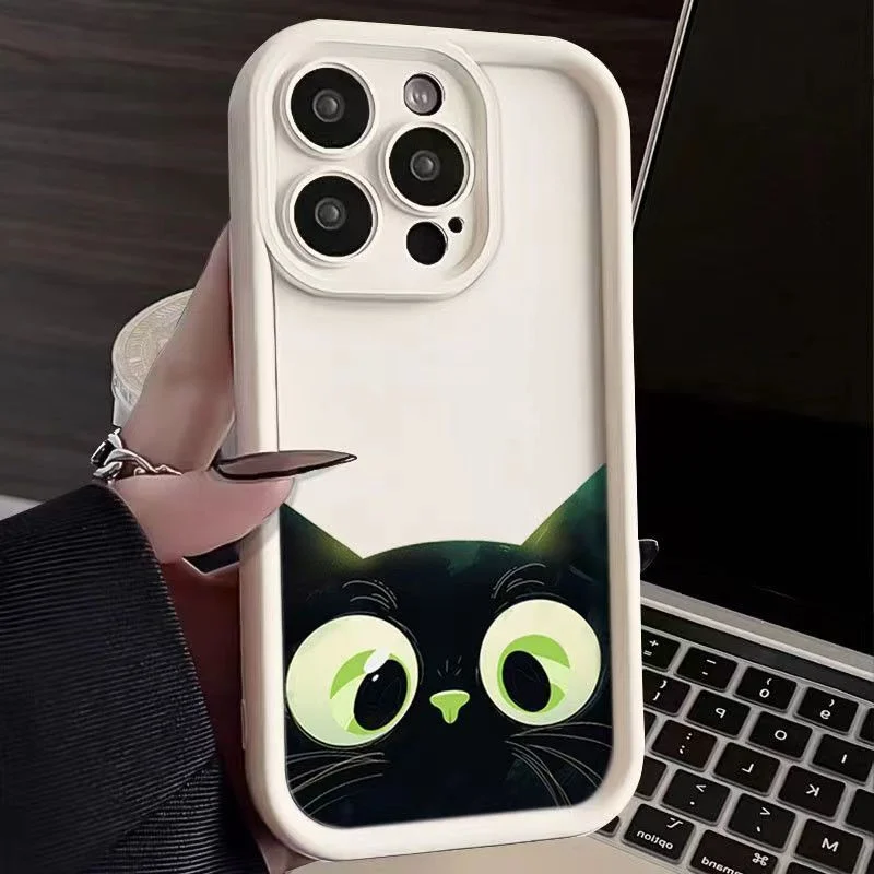 Cute Cartoon Black Cat Soft Phone Case For Samsung Galaxy S24 S23 S22 Ultra S21 S20 FE A55 A14 A32 A35 A13 A53 A34 A54 4G Cover