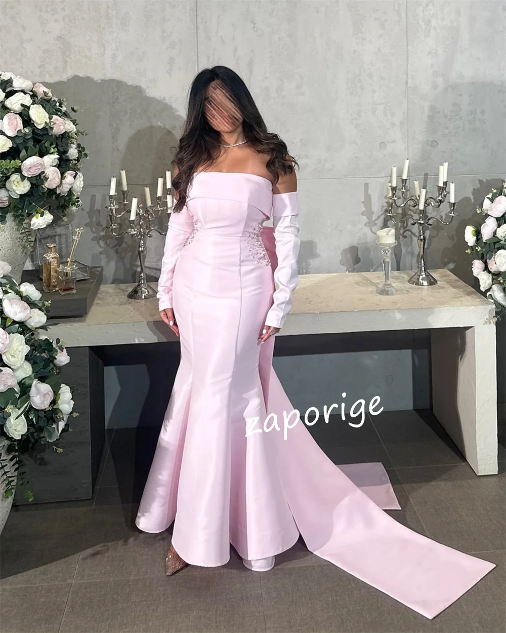 Customized Fashion Sequined Pleat Trumpet Off-the-shoulder Long Dresses Bespoke Occasion Dresses Sparkle Sexy