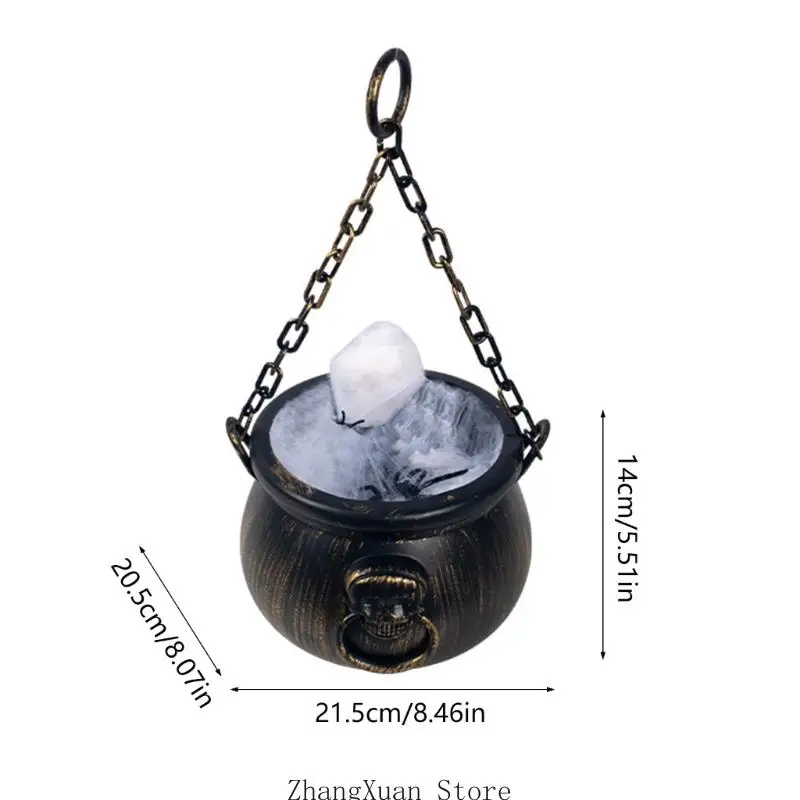 Halloween Table Cauldron Accessory with Chain Handle, Plastic Display Piece for Photo Corner Styling, Costume Use and Entry