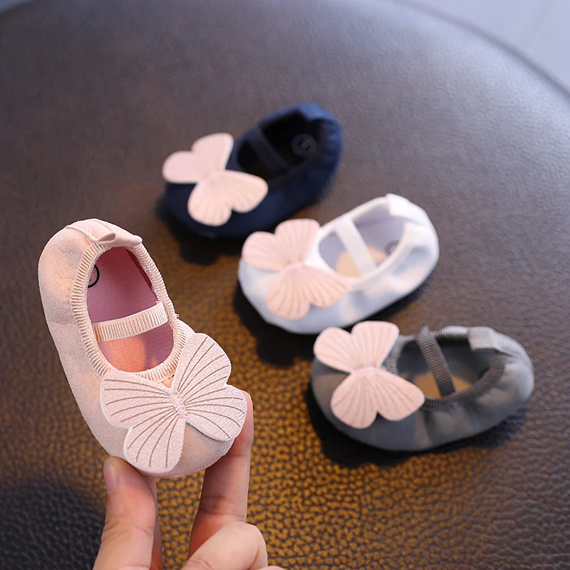 Baby Girls Butterfly Ballet Flats Soft Non Slip Sole Elastic Strap Infant Princess First Walkers Shoes 0-18M