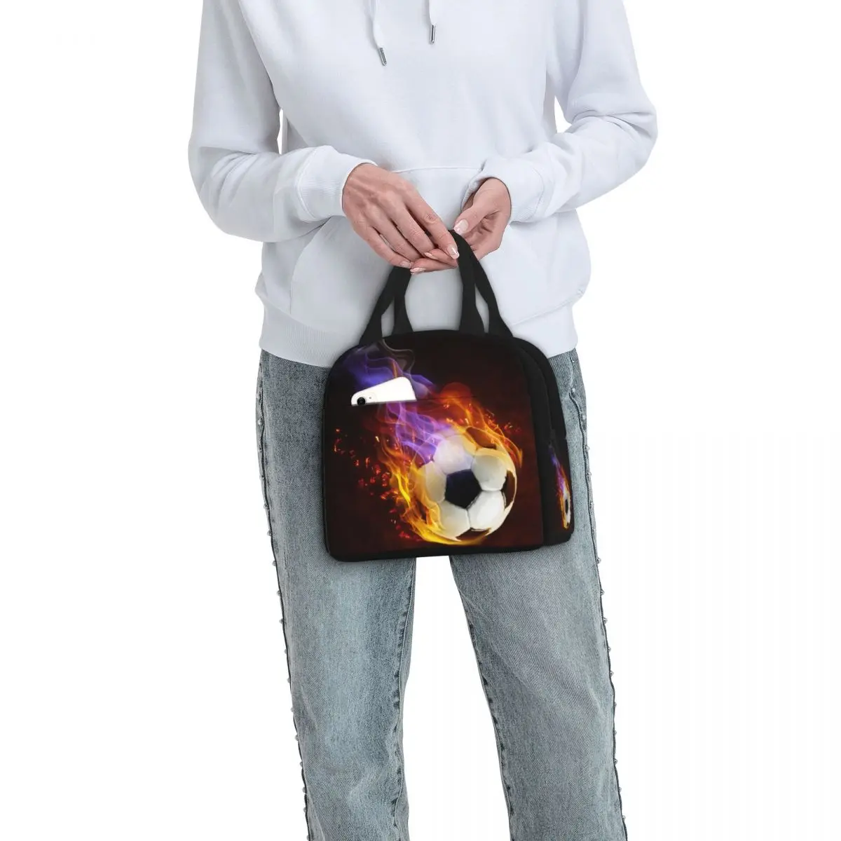 Fire Soccer Insulated Lunch Bag Portable Football Balls Sports Lunch Container Thermal Bag Tote Lunch Box Office Travel Girl Boy