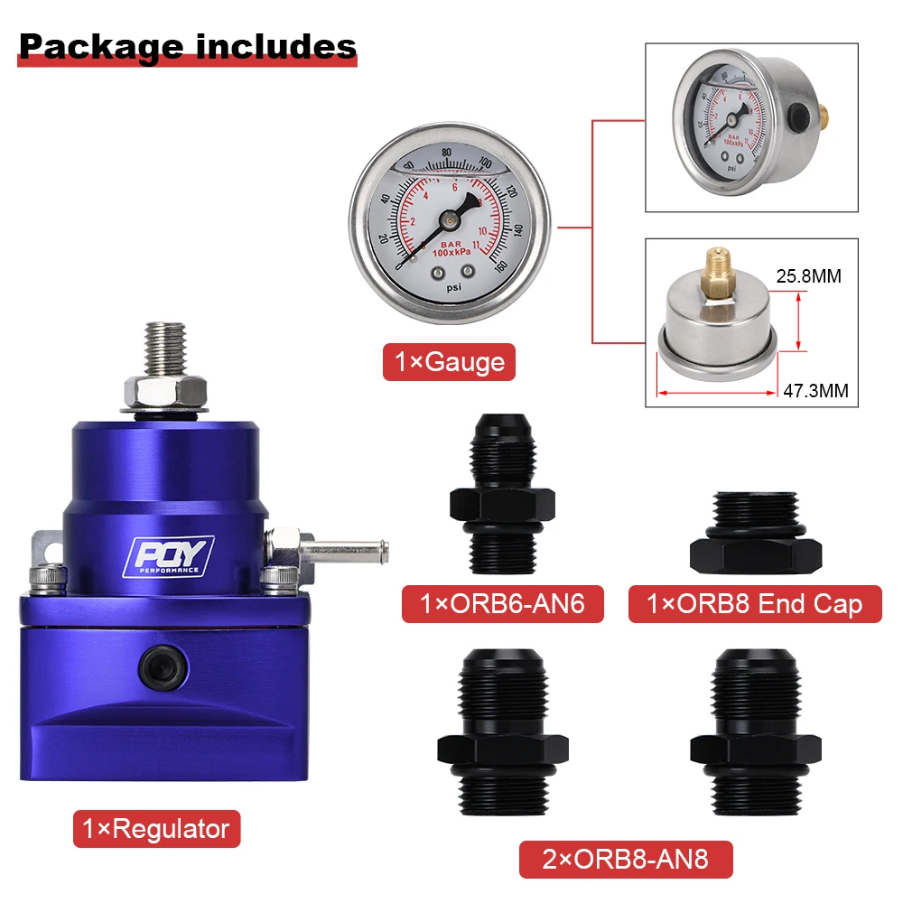 BAOLUN AN8 Regulador De Pressão De Combustível Com Boost - 8AN 8/8/6 Regulador De Pressão De Combustível EFI Com Medidor