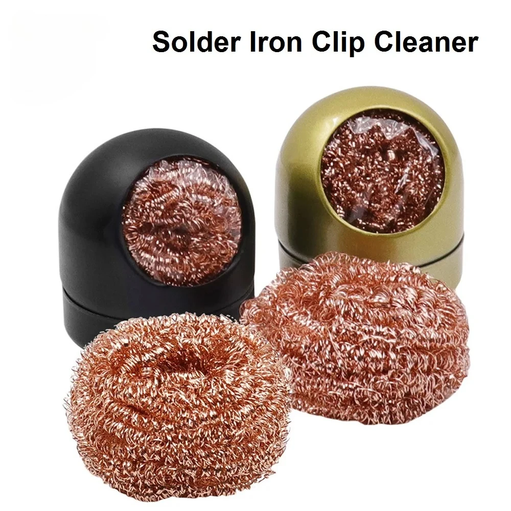 

Welding Accessories Soldering Solder Iron Tip Cleaner Copper Wire Ball with Sponge and Holder Black/Gold Removing Solder Tool