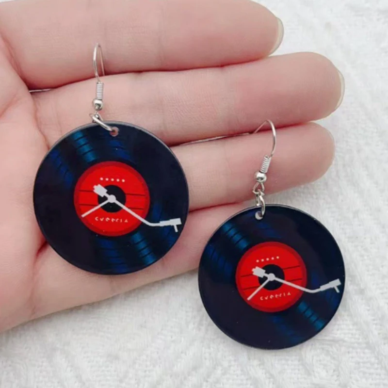Simple Classic Vinyl Record Earrings Retro Phonograph Record Dome Glass Ladies Pendants Earrings for Music Lovers Jewelry Gifts