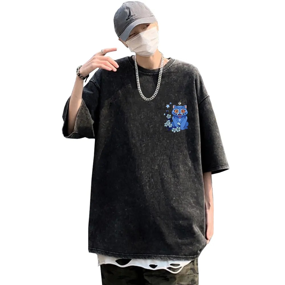 

Washed Vintage Kpop Demon Hunters Derpy Tiger T-shirt Men Women Fashion Cartoon Trend T Shirt Men's Cotton Oversized T-shirts