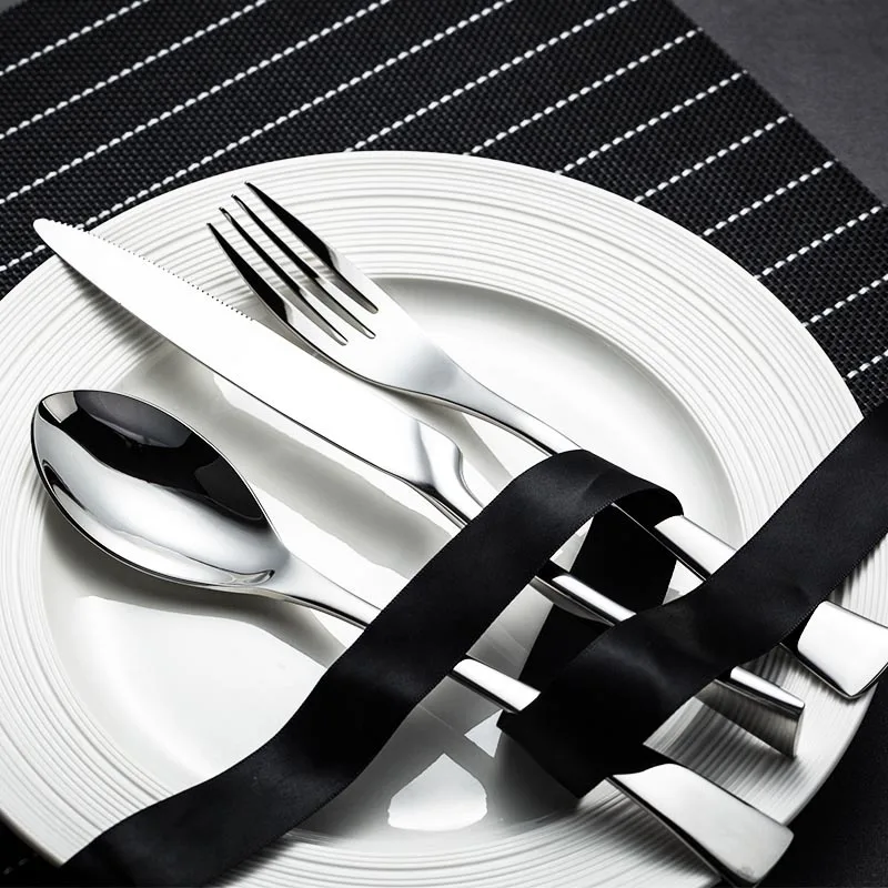 

Nordic 304 Stainless Steel Steak Knife Fork and Spoon Set Dinner Western Tableware Kitchen Accessories Smooth Handle Flatware