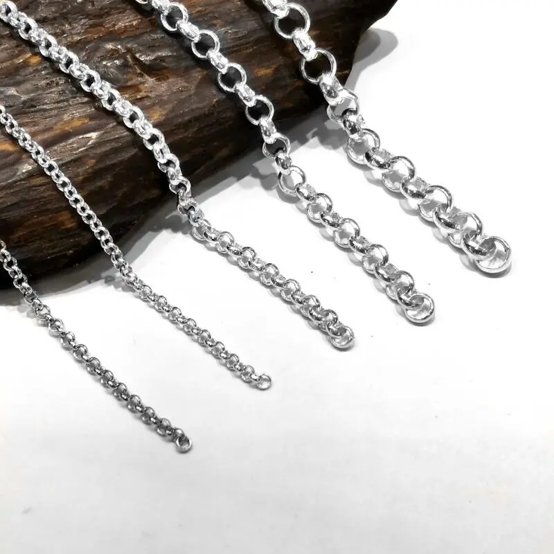 0.5 Meter Solid 925 Sterling Silver Rollo Loose Chain Rolo Rope Link Jewelry DIY Making Necklace Bracelet Finding Components