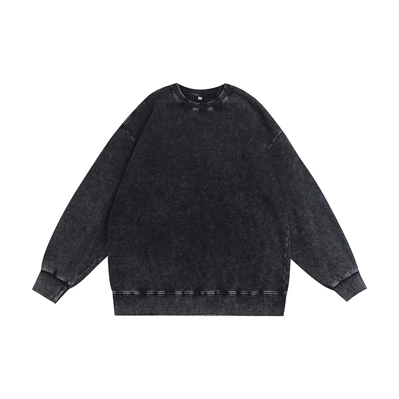 Vintage Washed Sweatshirt Custom Logo Cotton Mens Clothing Crew Neck Pullover Acid Wash DIY Logo/Text Print Sweatshirts