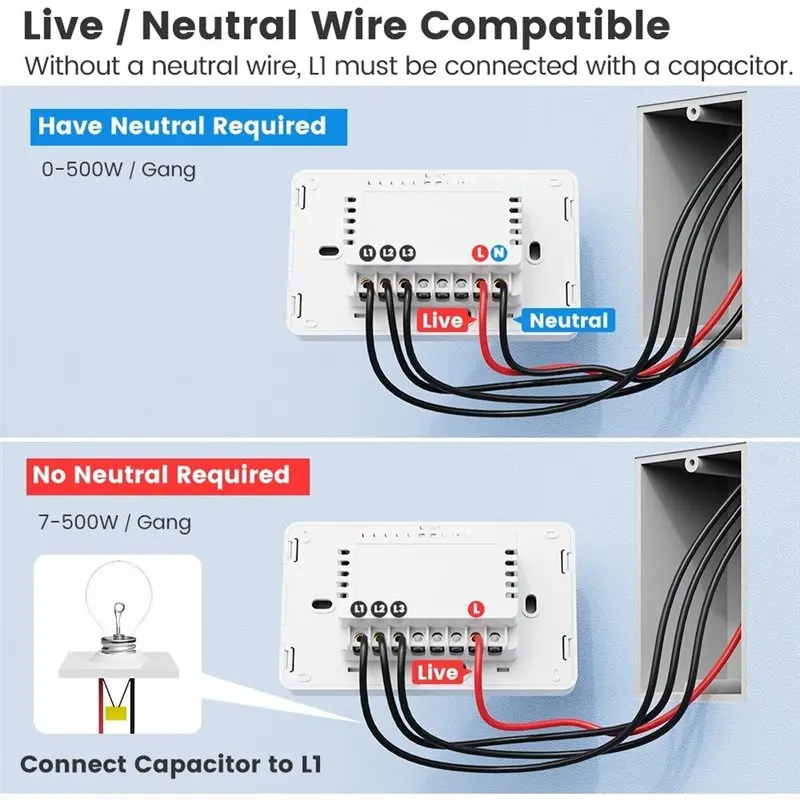 Superior Tuya Home Wifi Radar Induction Touch Wall Light Switch US Standard Single & Neutral Wire App Control