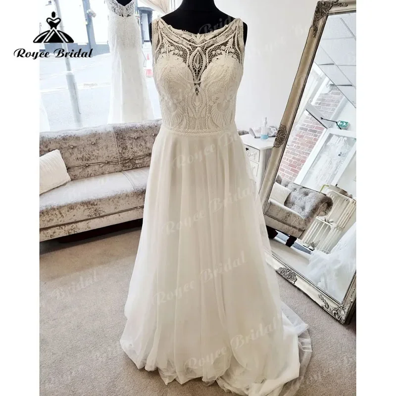 Elgant Scoop Neck A Line Boho Sleeveless Wedding Dress for Women Beach Summer 2025 Vinatge Bridal Wedding Gowns vestido noiva